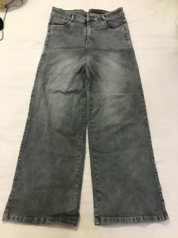 Grey Wide Leg Jeans