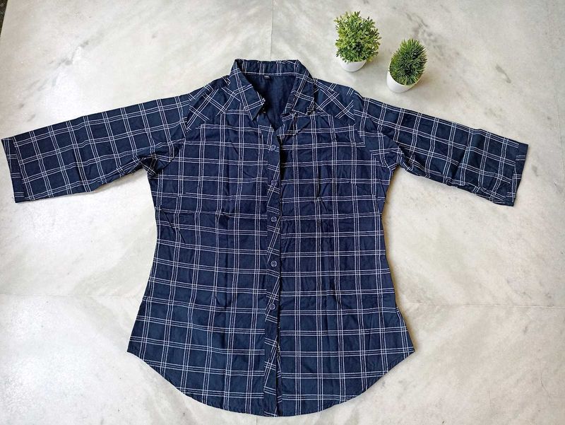 Blue Plaid Button-Down Shirt