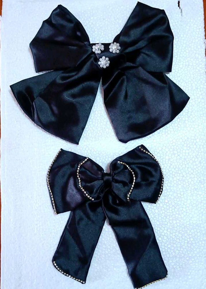2 Elegant Black Bow Hair Clips