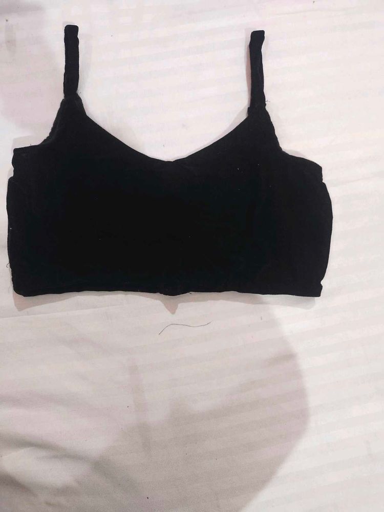 Velvet black bralette top with hooks at the back