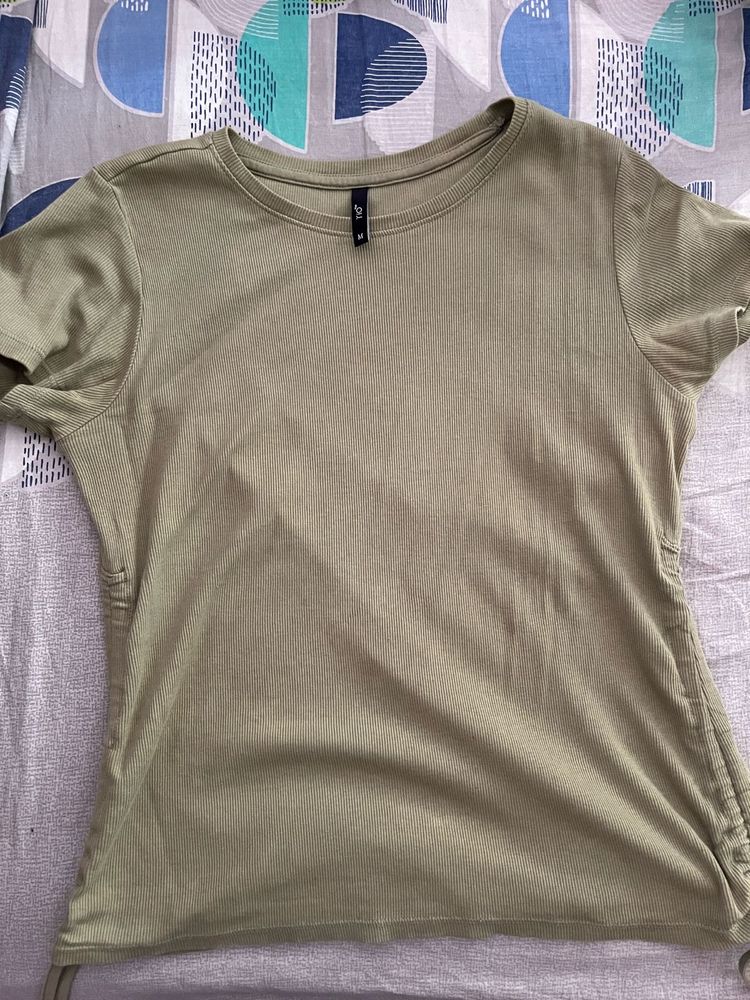 Olive Green Ribbed Fitted T-Shirt