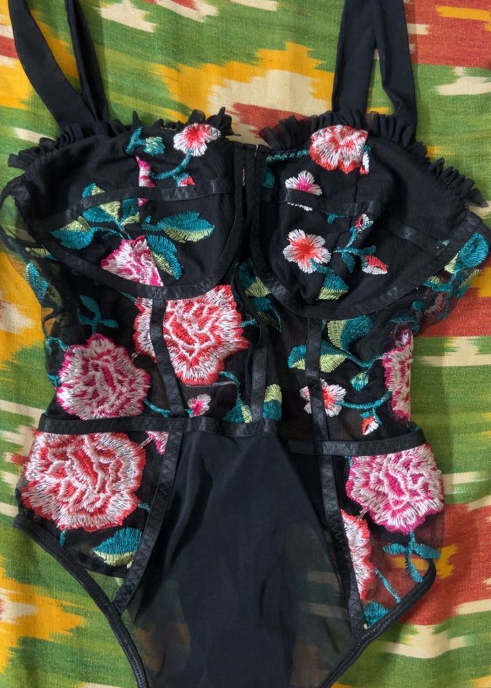 Black Floral Bodysuit