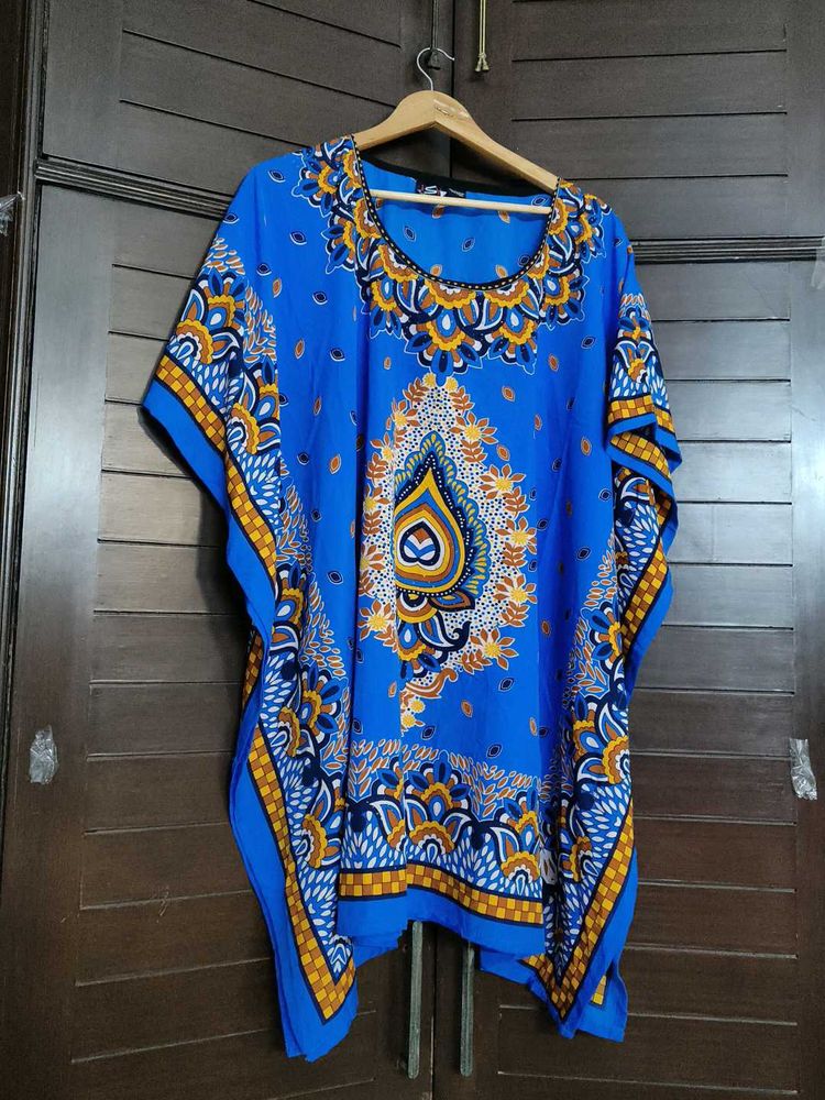 Women Blue Printed Free Style Kaftan Maxi Dress