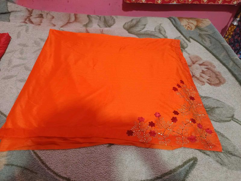 Orange Embroidered soft stone saree blouse Piece