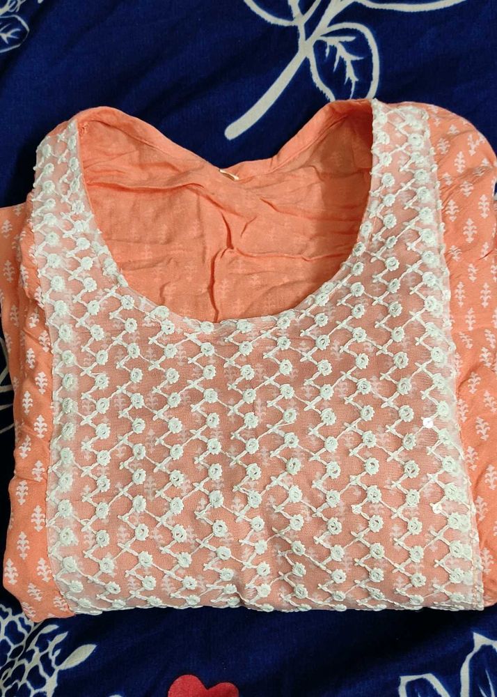Peach Embroidered Kurti