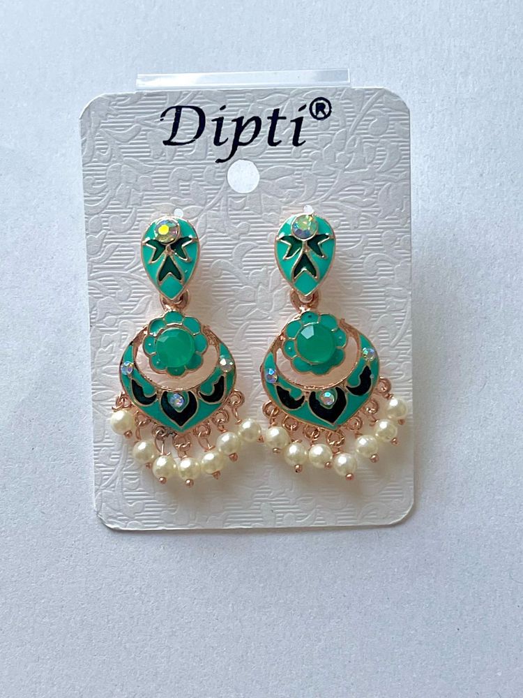 Green Pearl Drops Earring