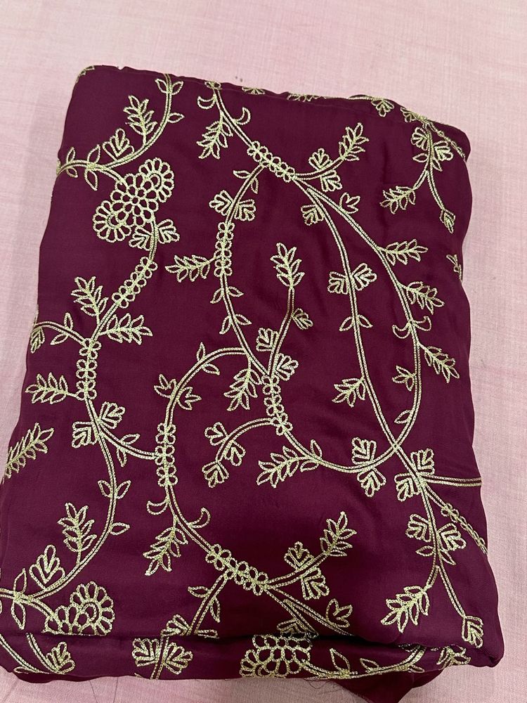 Satin Embroidery Saree