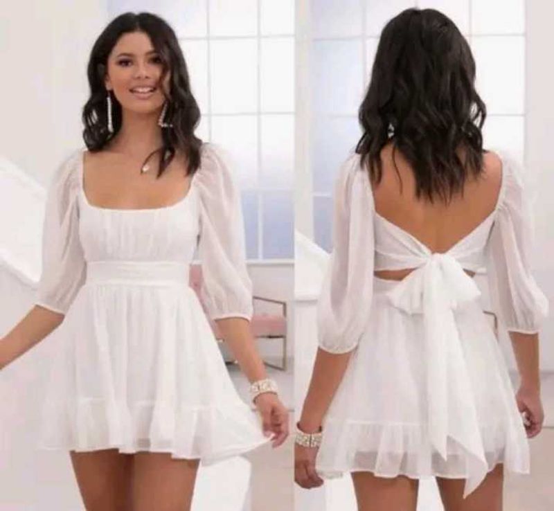 White Mini Dress with Puff Sleeves