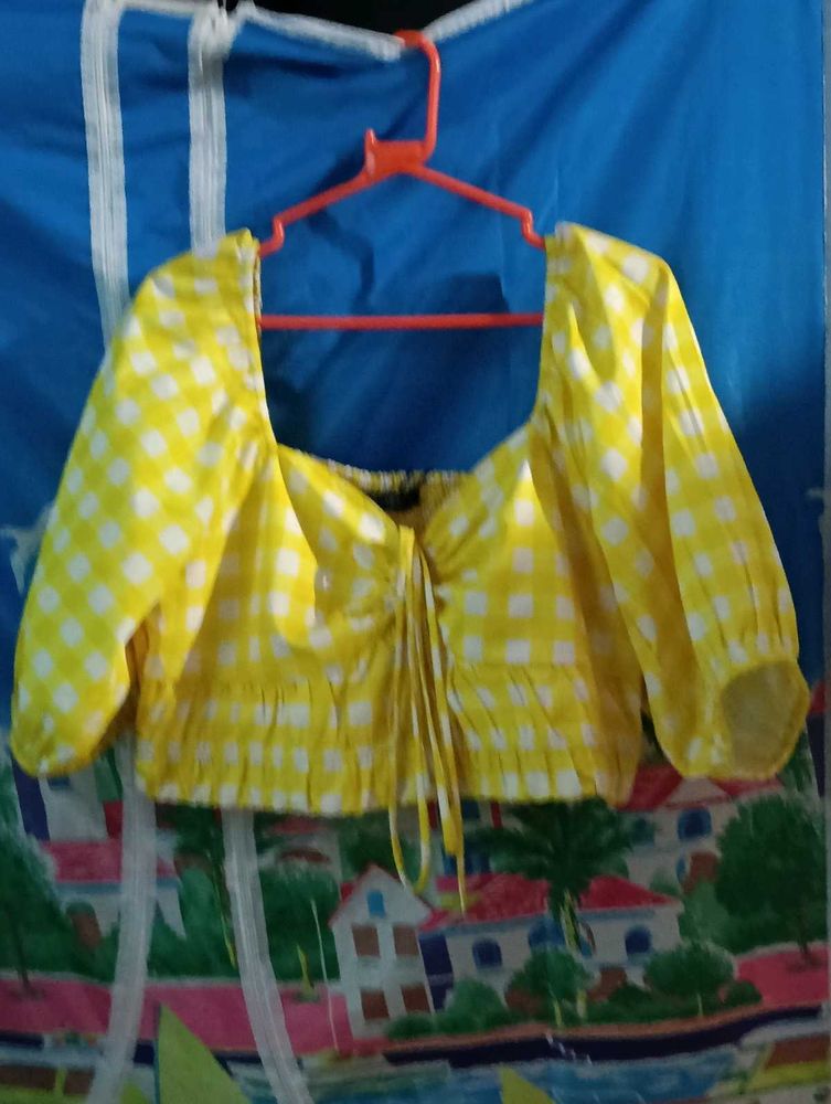 Yellow Checkered Crop Top