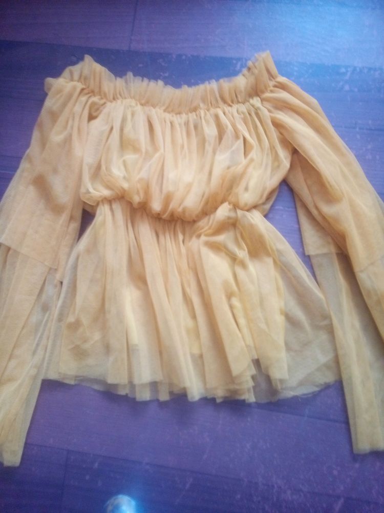 Yellow Tulle Off-Shoulder Top