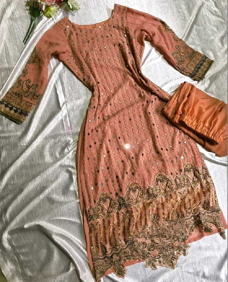 Elegant Peach Embroidered Kurta Set
