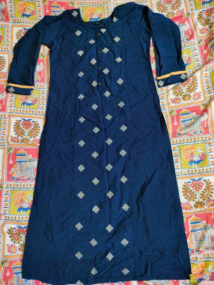 Navy Embroidered Kurti