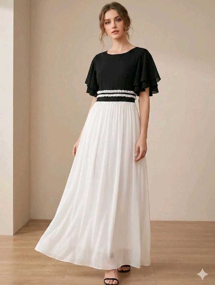 Elegant Black &amp; White Maxi Dress