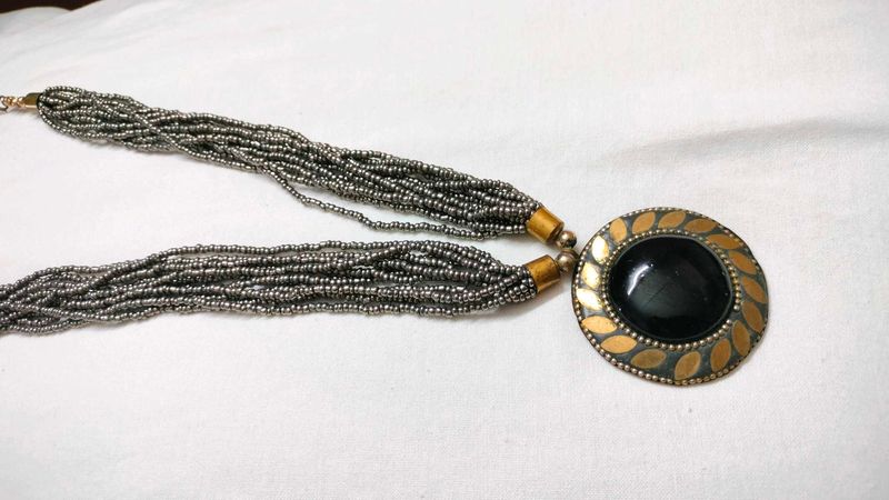 Gold Plated Brass Necklace Grey (Women)