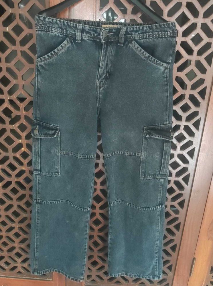 Blue-Grey Washed Cargo Jeans