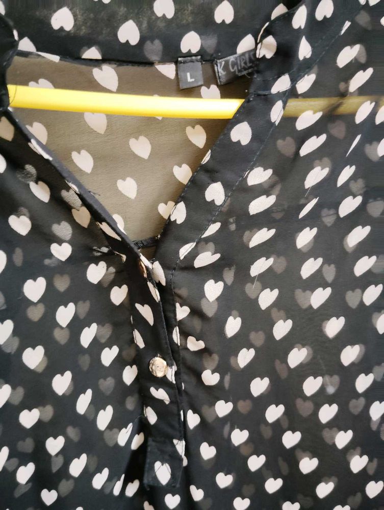 Heart Print Sheer Blouse - Size L