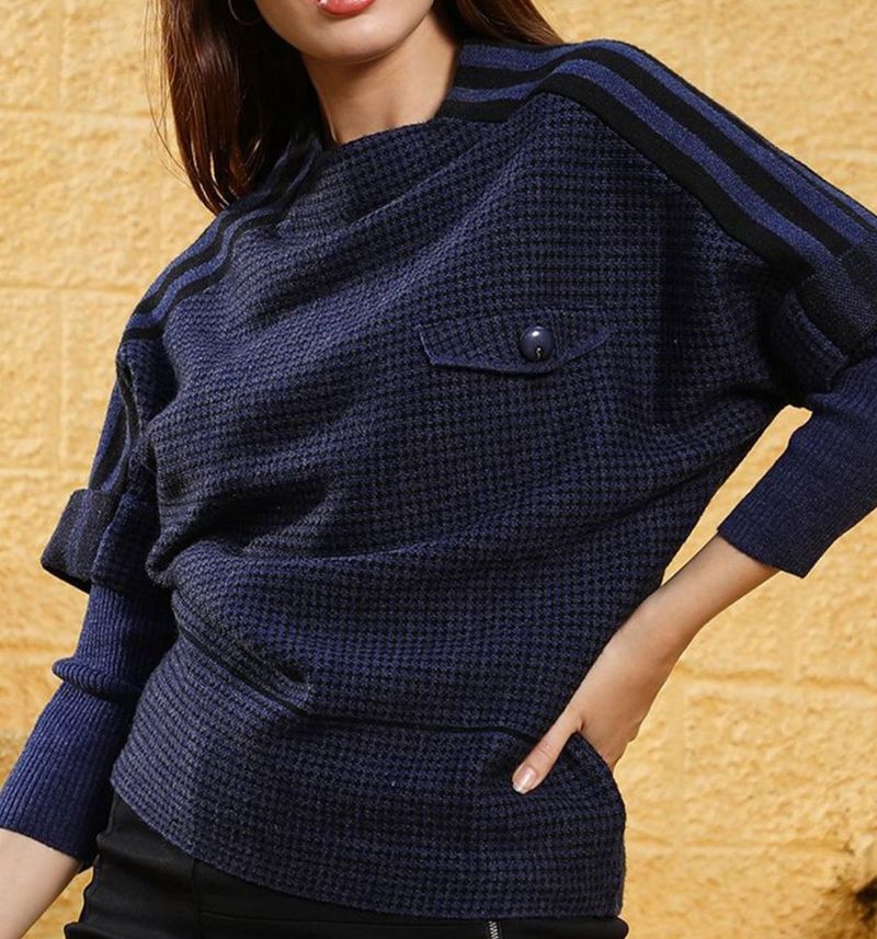Blue Striped Shoulder Knit Top