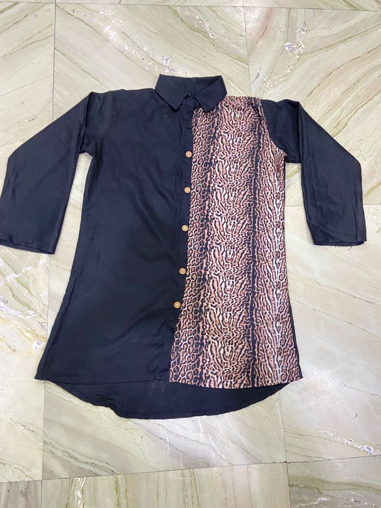 Animal Print Panel Button-Down