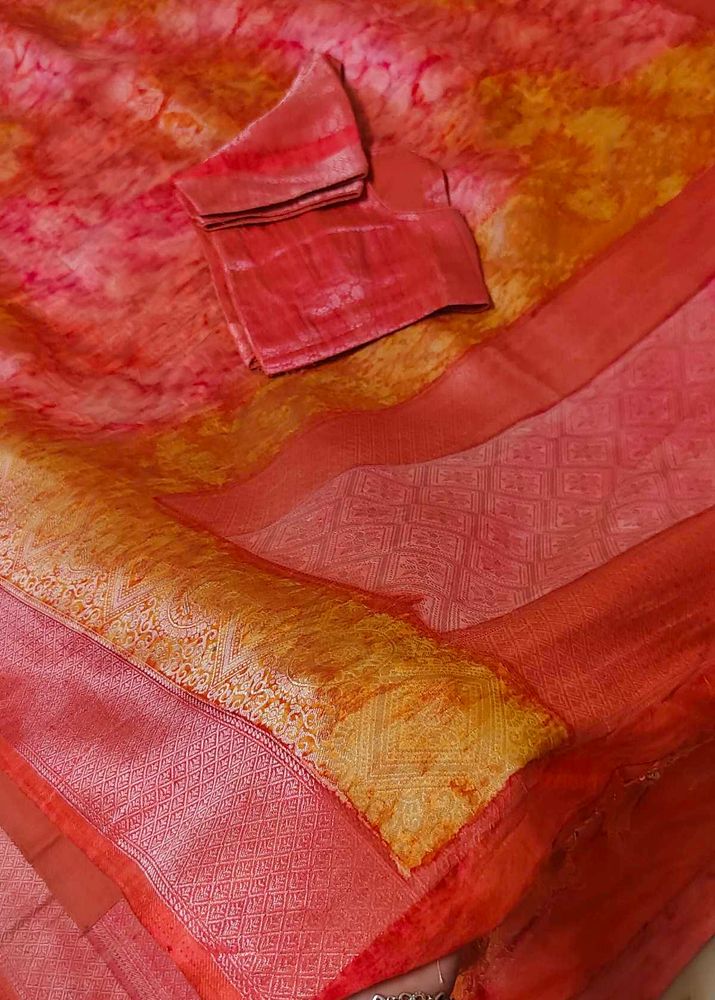 Elegant Orange &amp; Pink silk Saree 😍