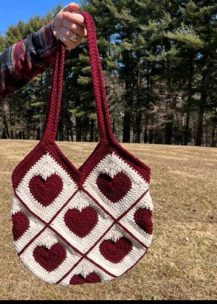 Heart Crochet Tote Bag - Handmade