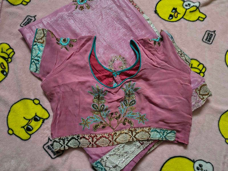 Pink Embroidered Saree Blouse
