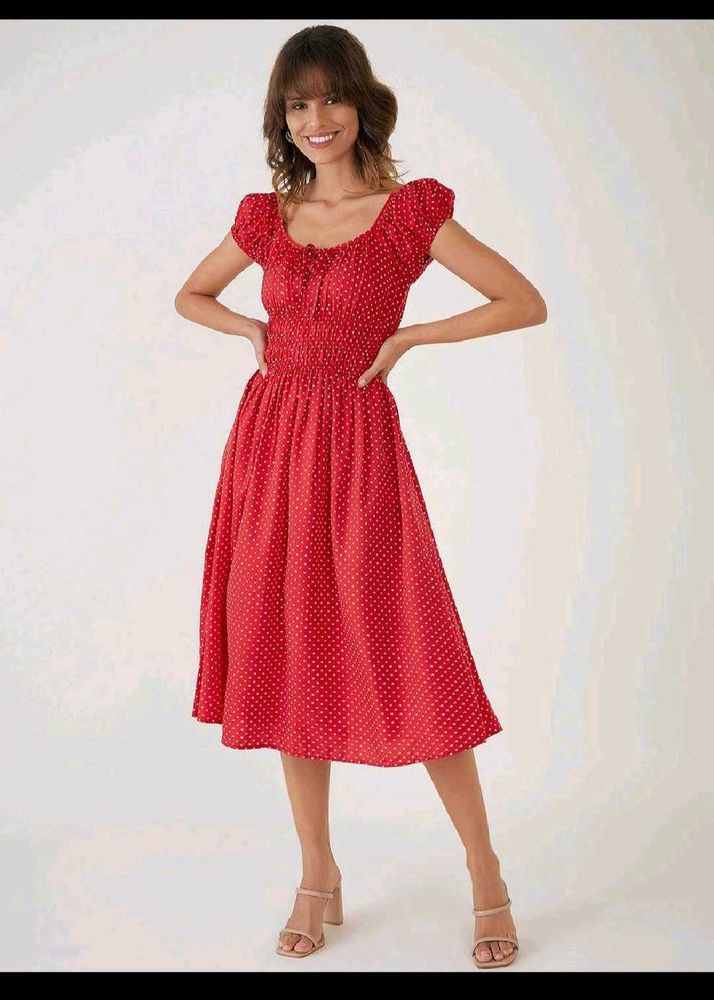 Red Polka Dot Midi Dress