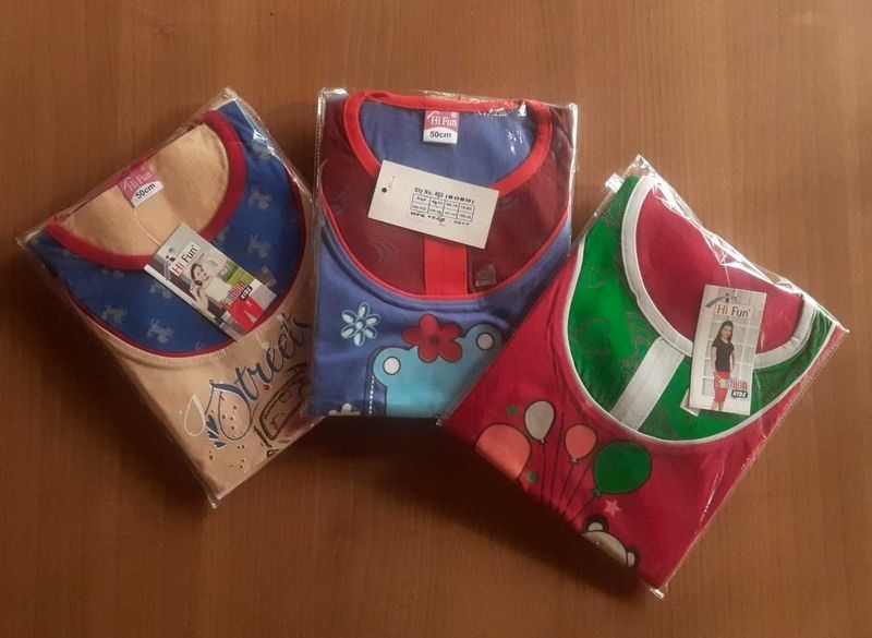 Set Of 3 New Cotton Night Dress For Kids