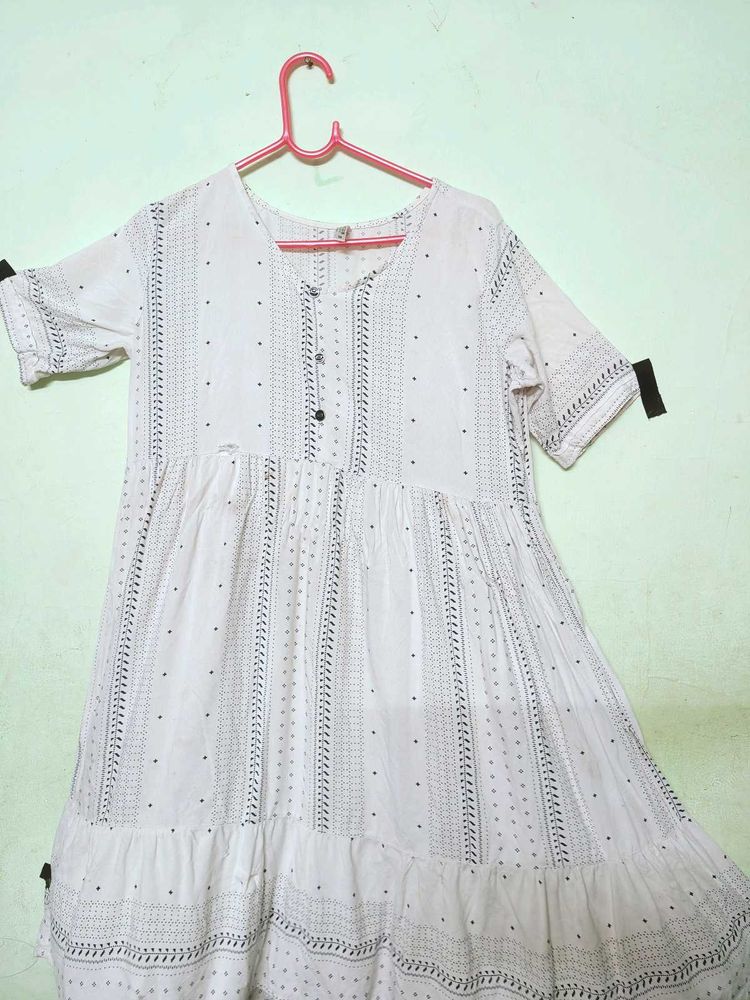 Girls White Cotton Dress