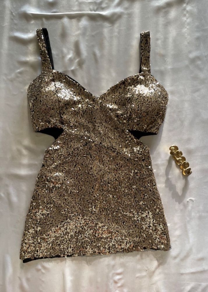 Golden Sequins Cut Out Top