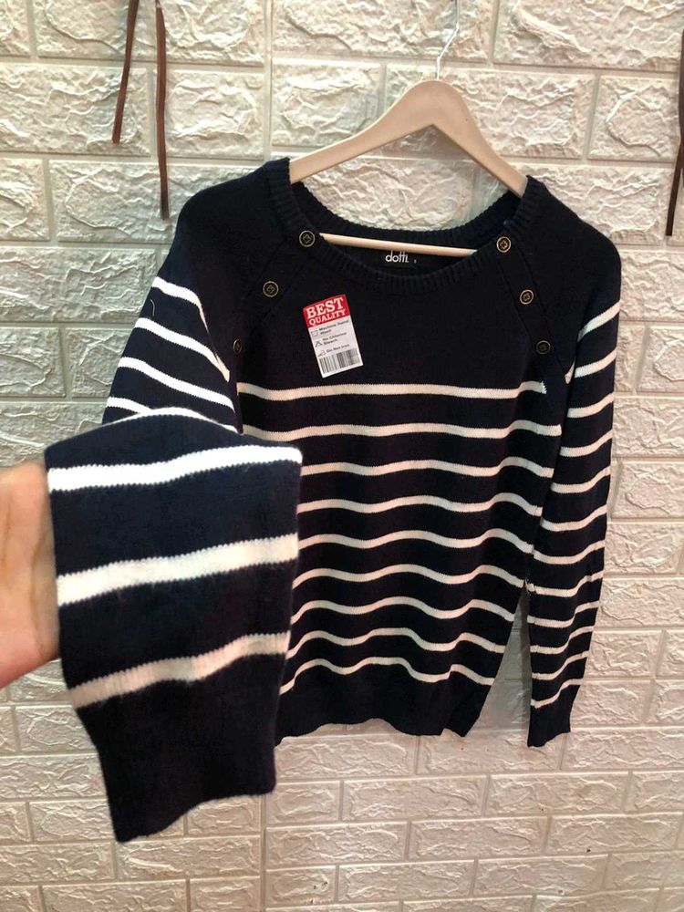 Dotti Striped Button Sweater