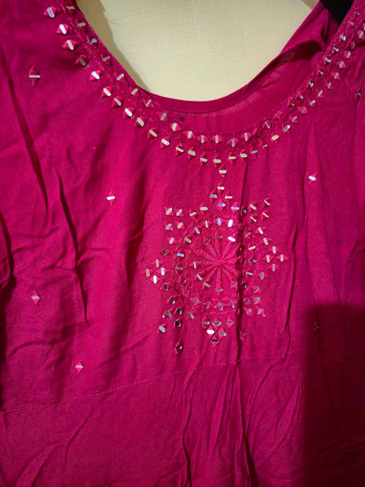 Magenta Mirror Work Kurta
