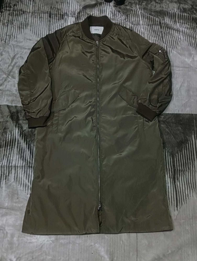Olive Green Longline Bomber Jacket