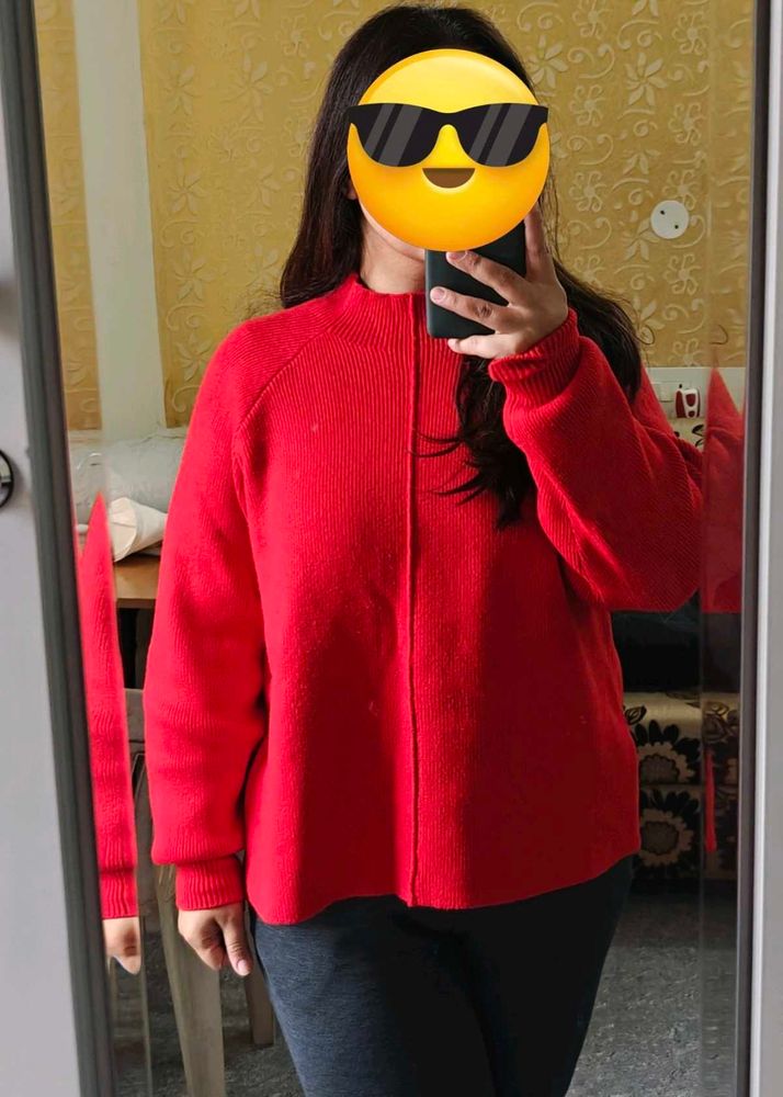 Mango Red Knit Pullover Sweater