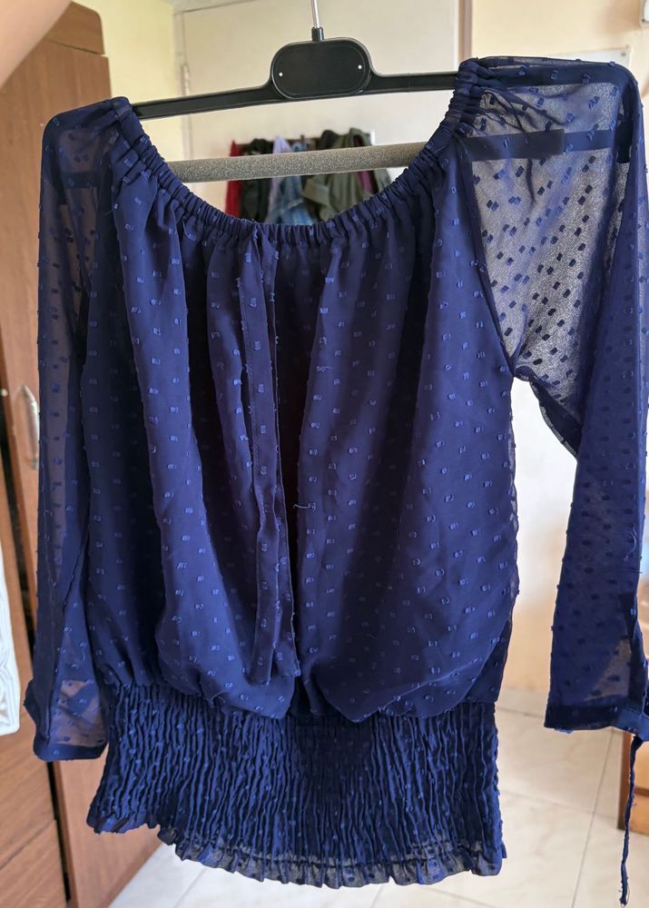 Chic Navy Blue Sheer Top