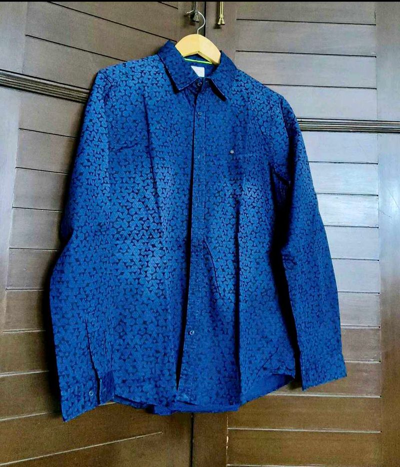 Lee Cooper Men Blue Printed Cotton Casual Shirt