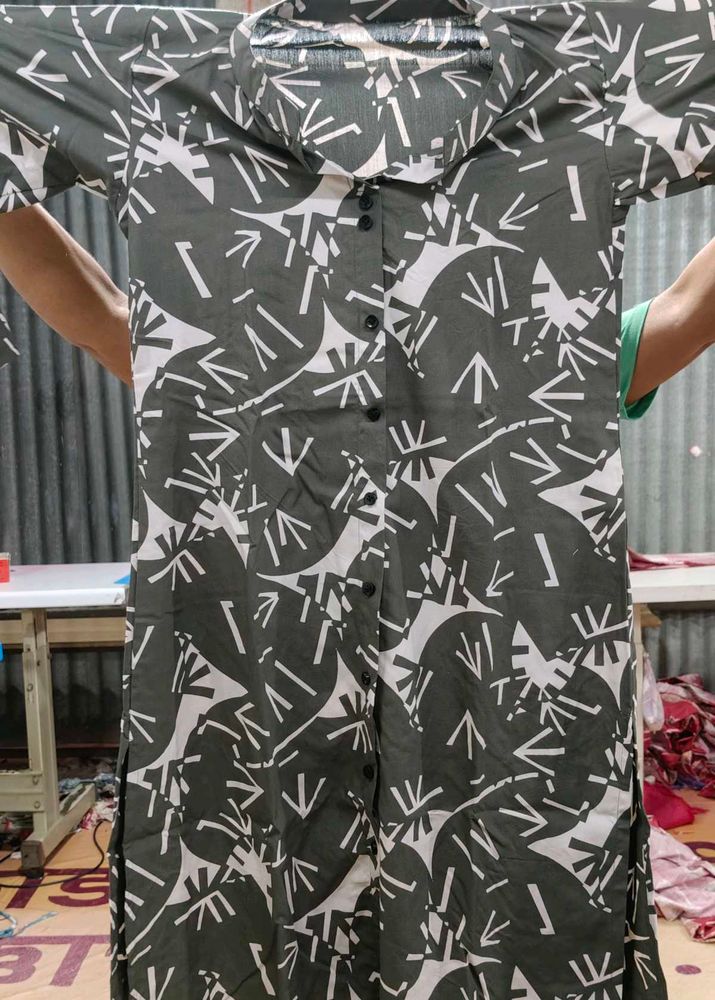 Abstract Print Button-Up Dress