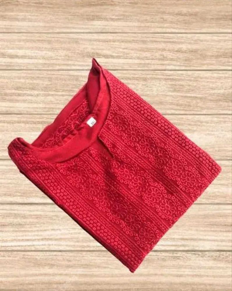 Red Embroidered Kurta