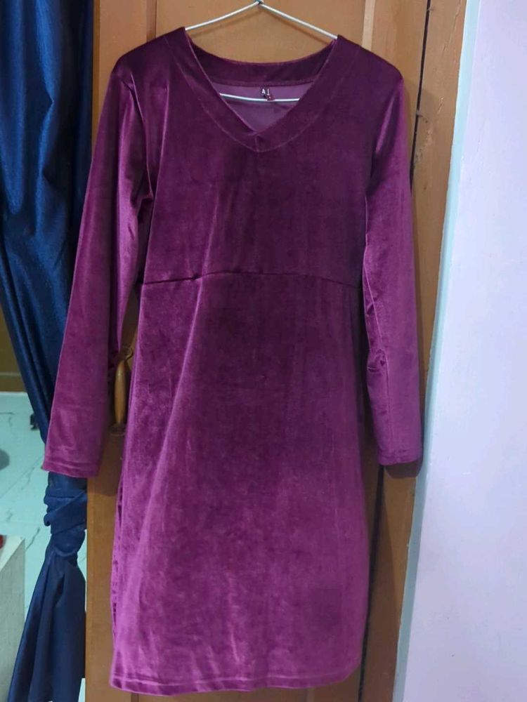 Pure Velvet Pink Party Wear Dress
