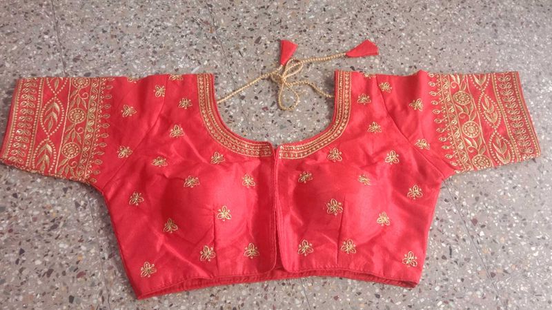 Hot Red Zari Embroidery Design Boluse