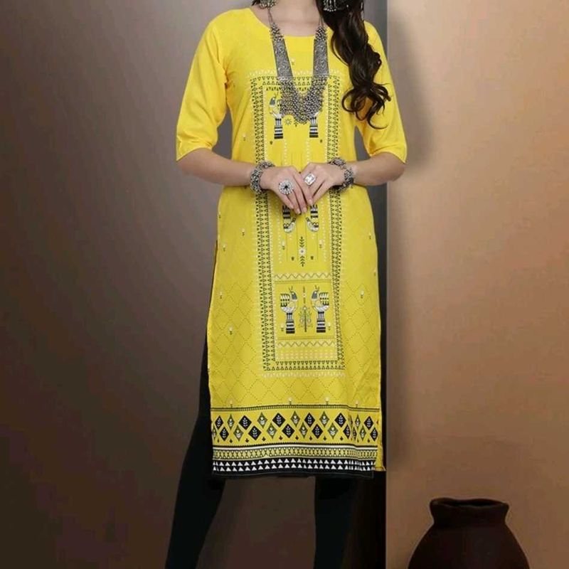 Yellow Printed Kurta