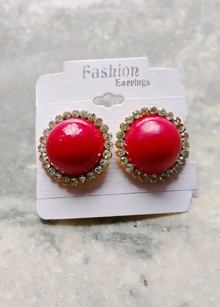 Red &amp; Rhinestone Stud Earrings