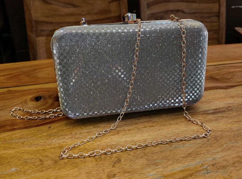 Sparkling Silver Clutch with Chain
