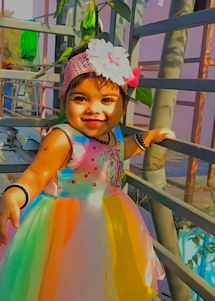 Unicorn Babygirl Frock With Hairband