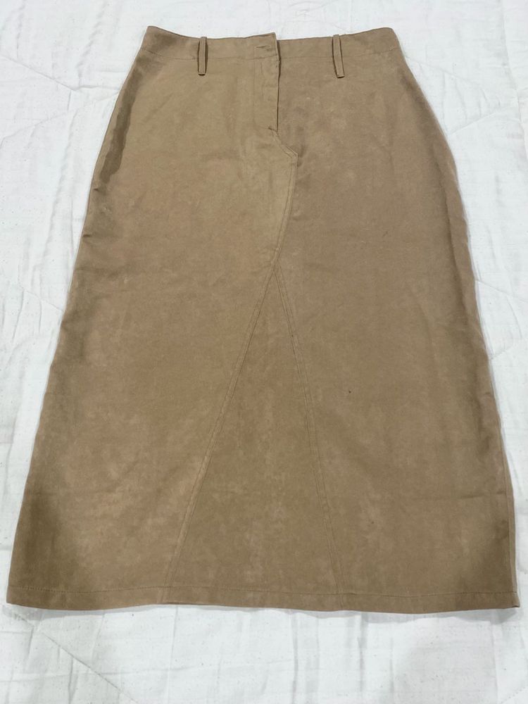 Tan Suede Midi Skirt