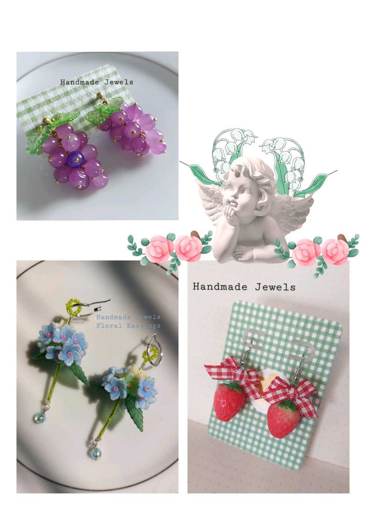 Set Of Three Fruit And Floral Earrings