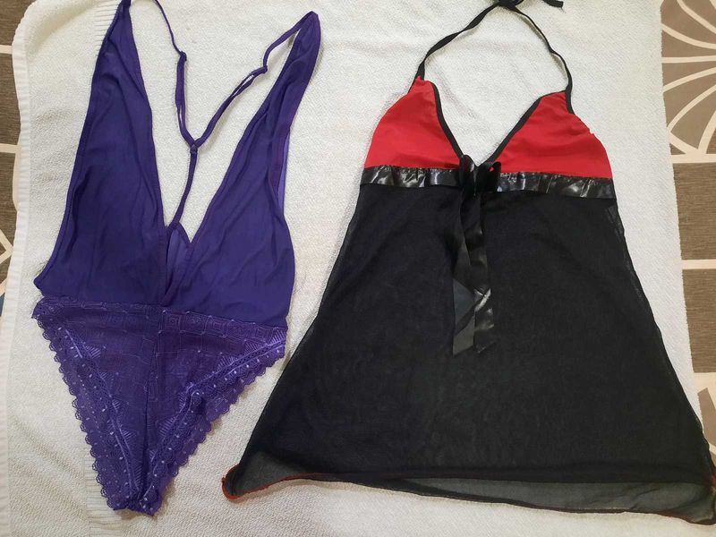 Baby doll lingeraie set of 2 purlpe and black