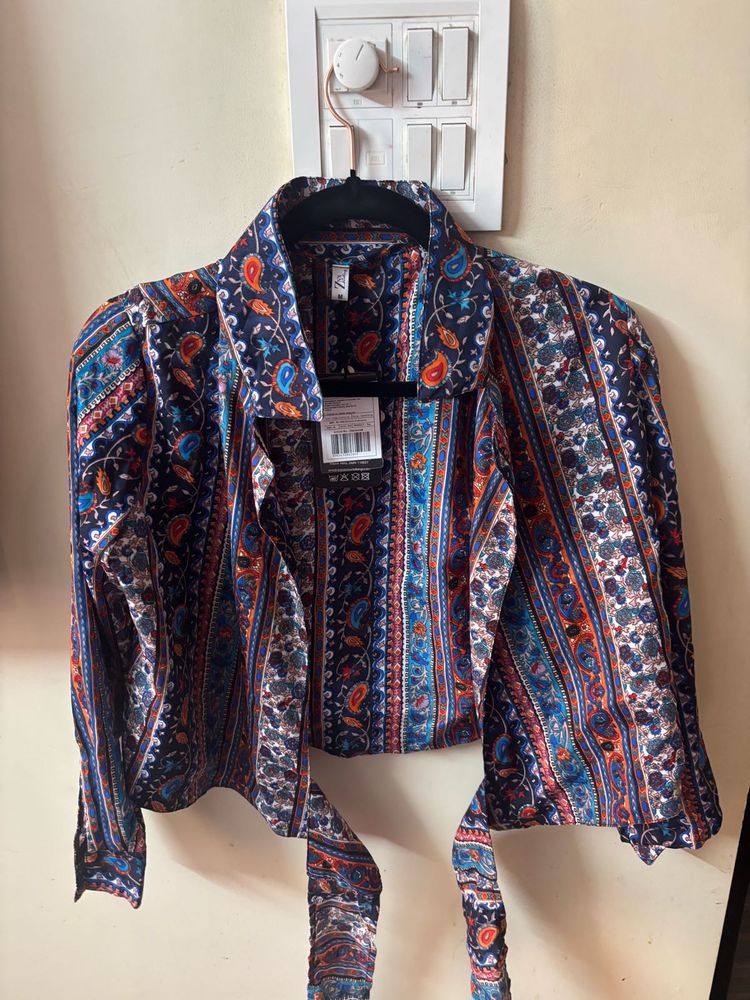 Boho Print Tie-Front Top