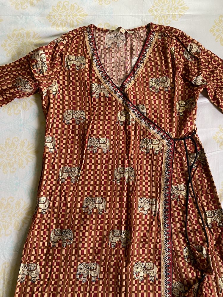 Elephant Print Wrap Dress