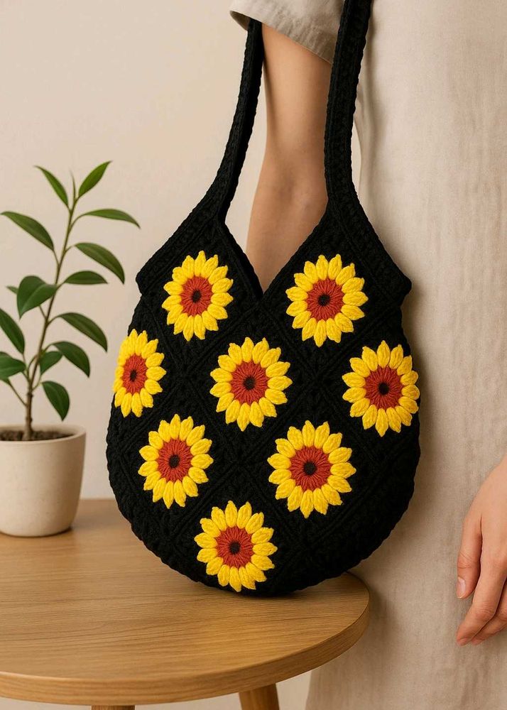 Crochet Sunflower Tote Bag