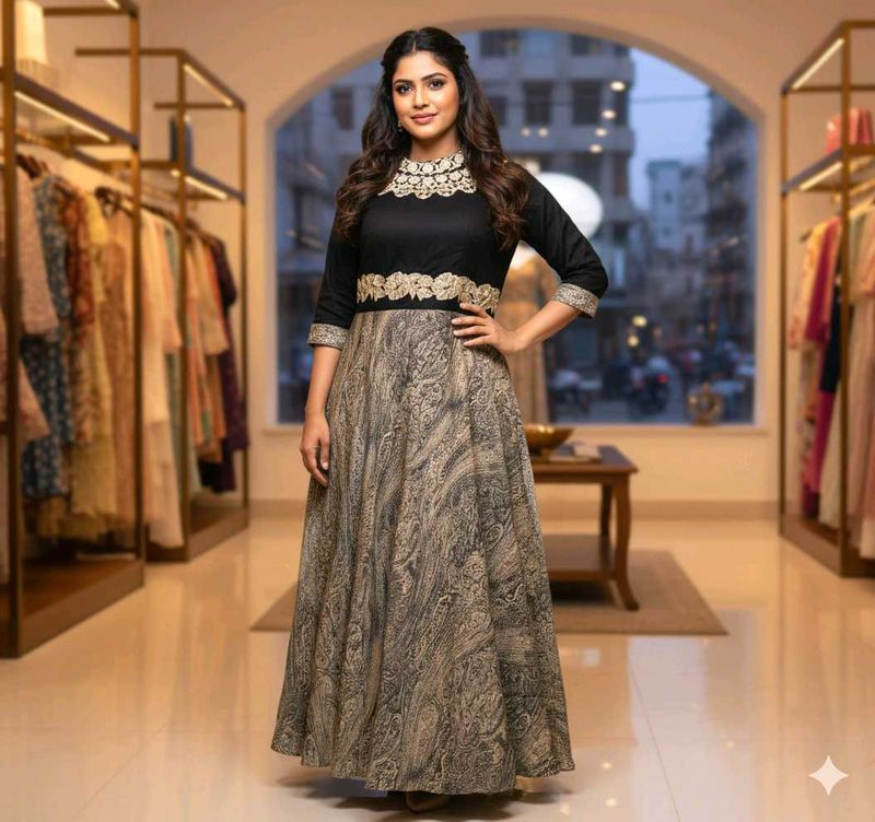 Elegant Black Blouse Gown